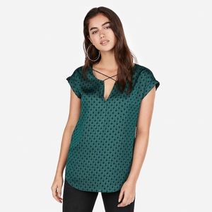 Express Art Deco Print Royal Green Blouse Size M